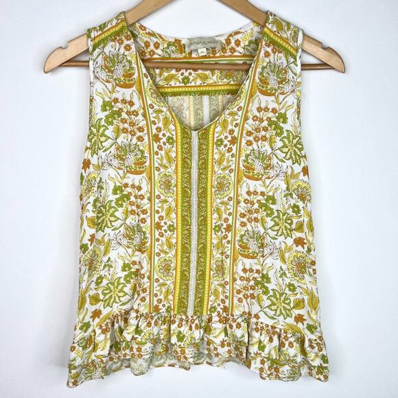 Cynthia Rowley Floral Ruffle Hem Tank Top XS - Picture 1 of 8